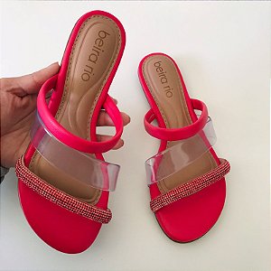 Tamanco Rasteirinha Beira Rio Tiras Camurça Cristal Strass Brilho 8384.651