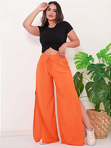 Calça Isis Pantalona Viscose Soltinha Com Fenda