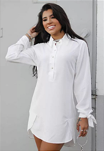 Camisa Chemise Camille Viscose Lisa E Estampada Punho Amarração