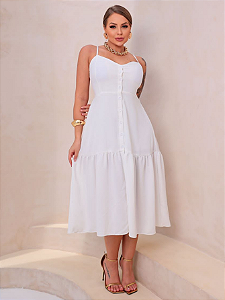 Vestido Midi Renata Alcinha Duna Rodado Soltinho Com Botões