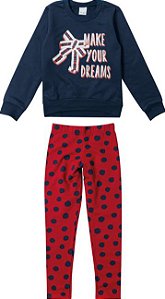 Conjunto Moletom Flanelado Infantil Juvenil Menina Dreams Azul Marinho - Malwee