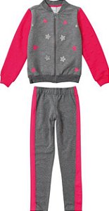 Conjunto Moletom Flanelado Infantil Menina Estrelas Rosa e Cinza - Malwee