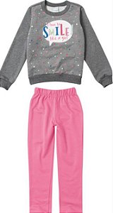 Conjunto Moletom Flanelado Infantil Menina Smiles Rosa e Cinza - Malwee