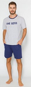 Pijama Manga Curta Adulto Masculino Boss Azul - Coleção Família