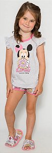 Pijama Manga Curta Bebê Menina Minnie Rosa - Coleção Mãe e Filha