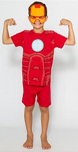 Pijama Fantasia Infantil Menino Homem de Ferro com Máscara Vermelho