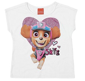 Blusa Manga Curta Infantil Menina Patrulha Canina Branca - Malwee