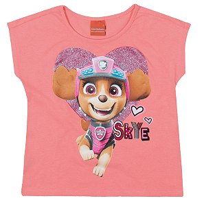 Blusa Manga Curta Infantil Menina Patrulha Canina Coral - Malwee