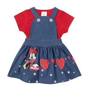 Kit Vestido e Body Bebê Menina Minnie Vermelho e Azul - Marlan
