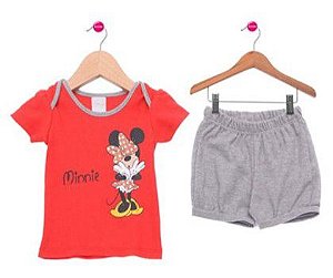Conjunto de Blusa e Short da Minnie - Disney by Tricae - Vermelho e Cinza