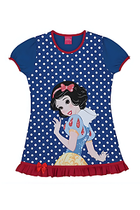 Camisola Manga Curta Infantil Menina Branca de Neve Azul - Lupo
