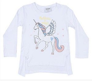 Blusa Manga Longa Bebê Menina Unicórnio Branca - Rovitex Kids
