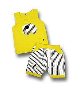 Pijama Bebê Elefante Listrado - Amarelo e Branco
