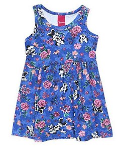 Vestido Infantil Floral Minnie - Azul Royal -  Disney Cativa