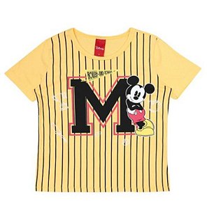 Camiseta Manga Curta Infantil Mickey Amarela Listrada - Cativa Disney