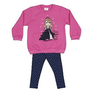 Conjunto Moletom Flanelado Bebê Menina Princesa Rosa e Azul Marinho - Baby Fun