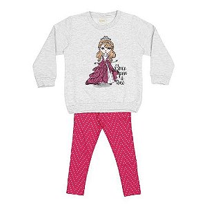 Conjunto Bebê Menina Princesa Cinza Claro e Rosa - Baby Fun