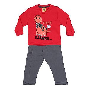 Conjunto Bebê Menino Moletom Dinossauro Vermelho - Baby Fun