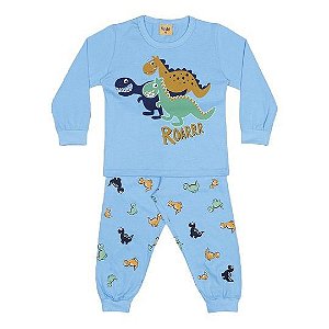 Pijama Manga Longa Bebê Menino Dinossauro Azul