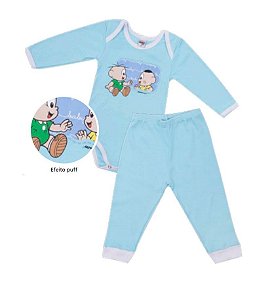 Conjunto Manga Longa Bebê Menino Cebolinha e Cascão Azul