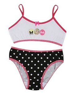 Conjunto de Top e Calcinha - Barbie - Branco e Preto Poá