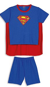 Pijama Infantil Superman com Capa Removível Azul e Vermelho - Lupo