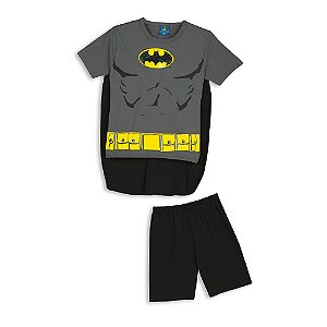 Pijama Infantil Menino Batman com Capa Removível Cinza e Preto - Lupo