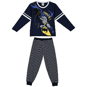 Pijama Manga Longa Infantil Menino Batman Azul Marinho - Lupo