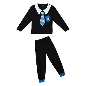 Pijama Manga Longa Infantil Menino Harry Potter Corvinal Preto e Azul - Lupo