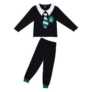 Pijama Manga Longa Infantil Menino Harry Potter Slytherin Preto e Verde - Lupo