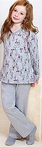 Pijama Manga Longa Infantil Menina Bonequinhas Cinza - Lupo