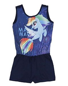 Macacão Manga Curta Infantil Menina Unicórnio Azul Marinho - Malwee