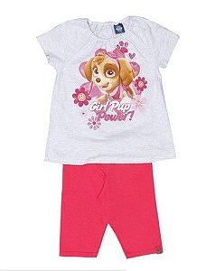 Conjunto Manga Curta Bebê Menina Patrulha Canina Cinza e Rosa - Malwee