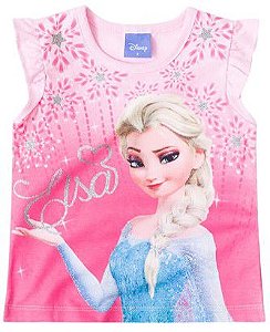 Blusa Manga Curta Bebê Menina Frozen Rosa Claro - Brandili