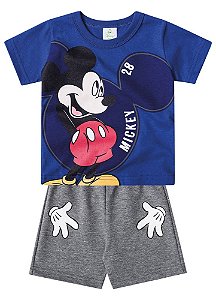 Conjunto de Camiseta e Bermuda - Azul e Cinza - Mickey - Disney Baby - Brandili