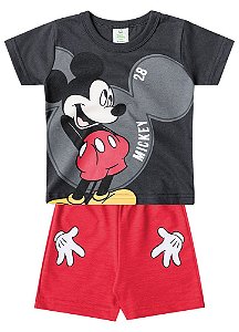 Conjunto Manga Curta Bebê Menino Mickey Cinza e Vermelho - Brandili