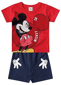 Conjunto de Camiseta e Bermuda - Mickey - Vermelho e Azul Marinho - Brandili
