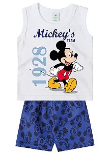 Conjunto Regata Bebê Menino Mickey Branco e Azul - Brandili