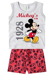 Conjunto de Regata e Bermuda - Mickey - Disney Baby - Cinza e Vermelho - Brandili