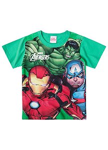 Camiseta Manga Curta Infantil Menino Avengers Verde Brilha no Escuro - Brandili