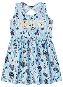 Vestido Manga Curta Bebê Menina Unicórnio Azul Céu - Brandili