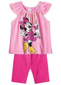 Conjunto Manga Curta Bebê Menina Minnie Rosa - Brandili