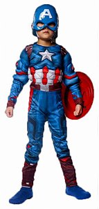 Fantasia Infantil Capitão América com Máscara - Marvel Azul e Branca