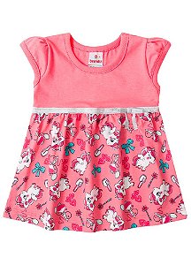 Vestido Manga Curta Bebê Menina Unicórnio Coral - Brandili