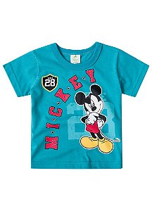 Camiseta Manga Curta Bebê Menino Mickey Azul Turquesa - Brandili