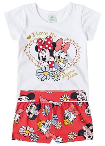 Conjunto Manga Curta Bebê Menina Minnie e Margarida Vermelho - Brandili