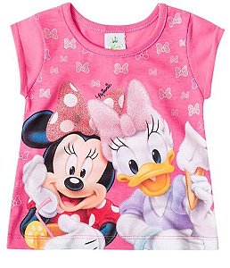 Blusa Manga Curta Bebê Menina Minnie e Margarida Rosa - Brandili