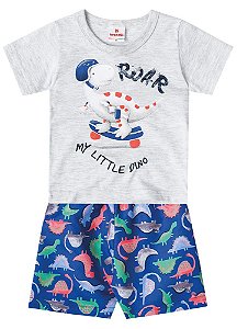 Conjunto Manga Curta Bebê Menino Dinossauro Cinza - Brandili