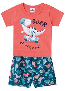 Conjunto Manga Curta Bebê Menino Dinossauro Laranja - Brandili
