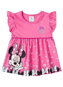 Vestido Bebê Minnie Corações - Disney - Rosa - Brandili